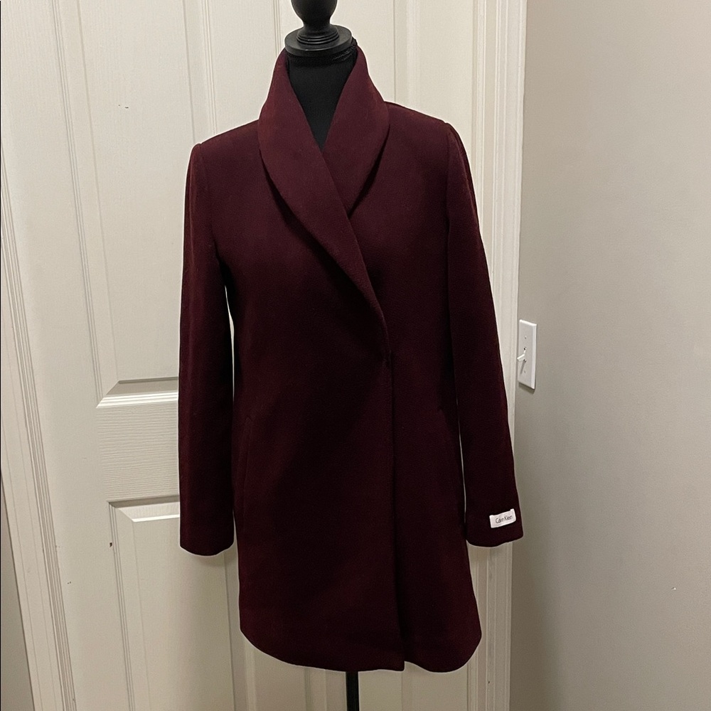 Calvin Klein Maroon Wool Blend Small Coat with large lapel